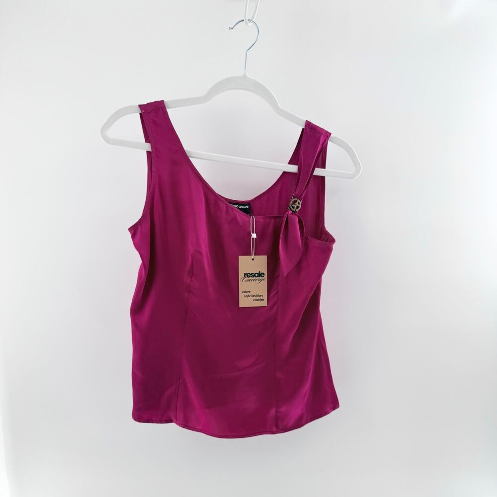 Giorgio Armani 100% Silk Sleeveless Tank Top w/ Logo Detail Fuschia 38 IT / US 2